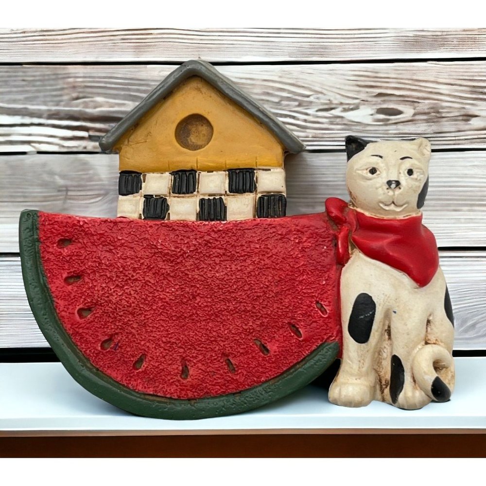 Summer Cat Refrigerator Magnet Vintage Watermelon Slice Birdhouse